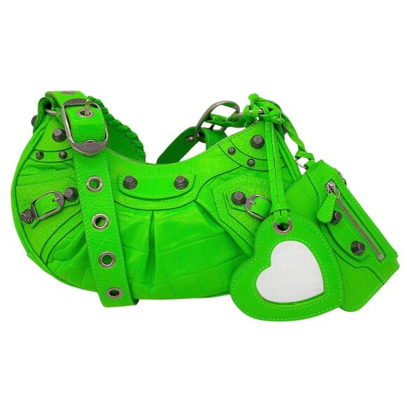 Balenciaga Acid Green Croc Embossed Leather Le Cagole XS Shoulder Bag - Picture 1 of 16